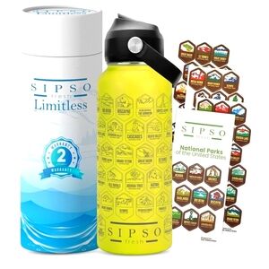 NIB National PARKS Stickers 32 Oz Stainless Steel Water Bottle